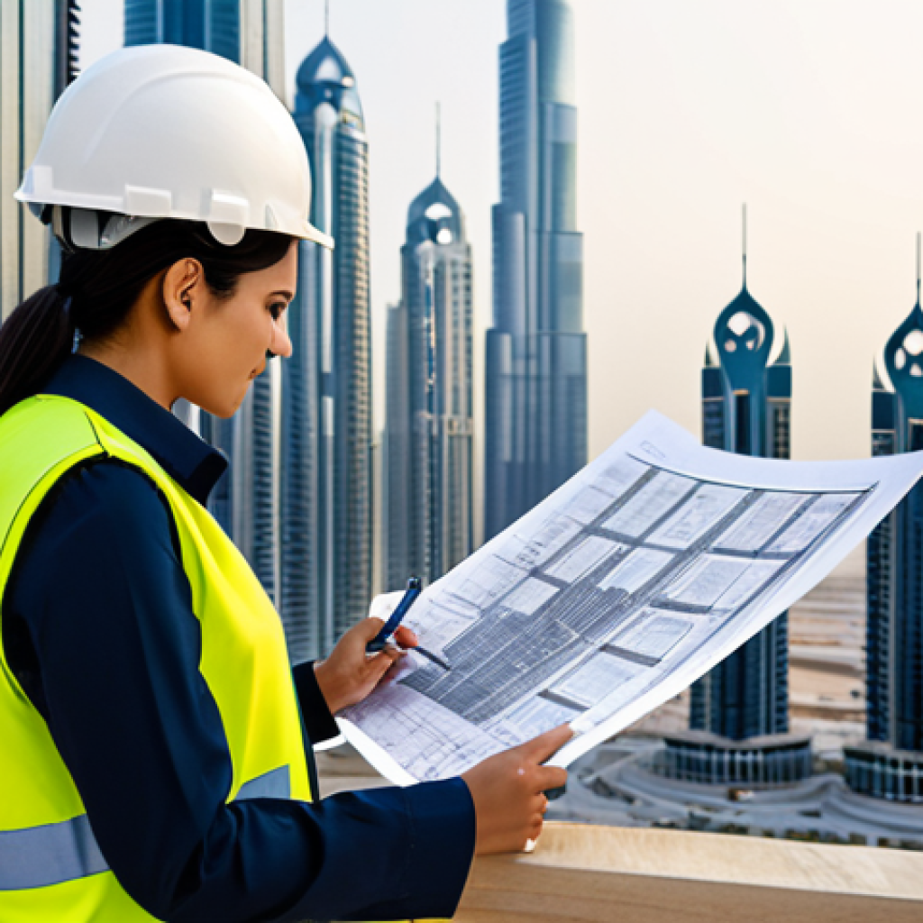 피어 리뷰의 중요성과 절차 - **
"A professional female architect, fully clothed in modest, professional attire, reviewing bluepr...