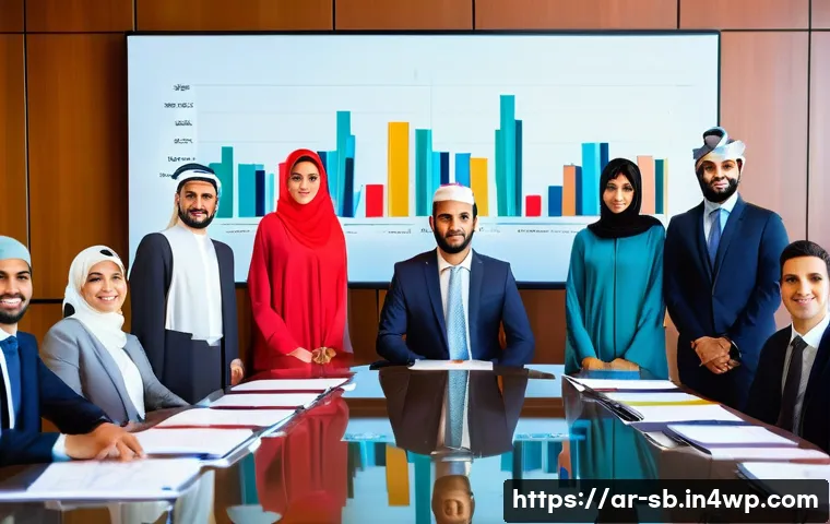사례 연구의 작성 방법 - **Prompt:** A group of diverse Arab business professionals, including men and women aged 25-50, in a...