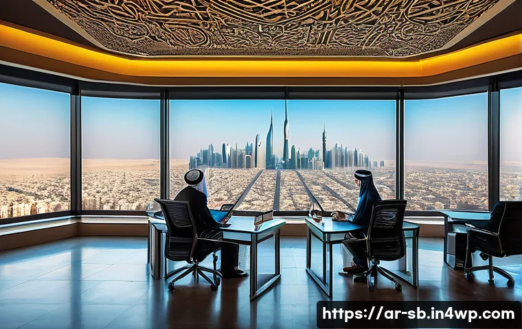 연구 결과의 정책적 활용 - A modern Arabic government office setting where diverse policymakers, including men and women dresse...