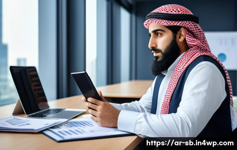 사례 연구의 효과적 수행 방법 - A professional Arabic researcher in a modern office setting, wearing modest business attire with a t...