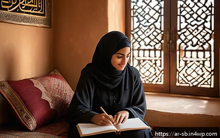 정성적 연구 접근법의 특징 - A warm, intimate scene showing an Arab woman in traditional modest clothing, sitting comfortably in ...